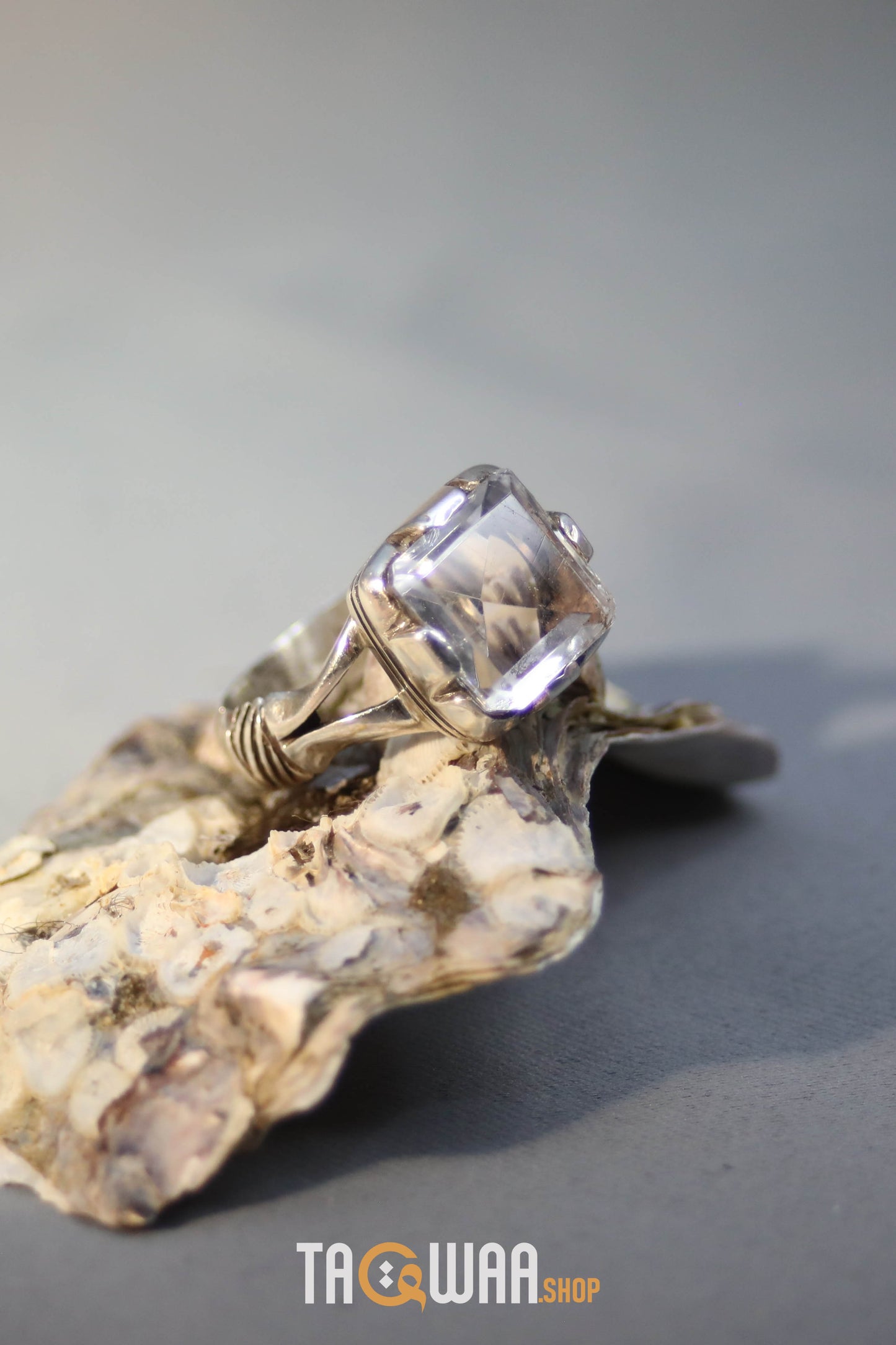 Elegant Silver Ring with Square Dur Al Najaf Stone
