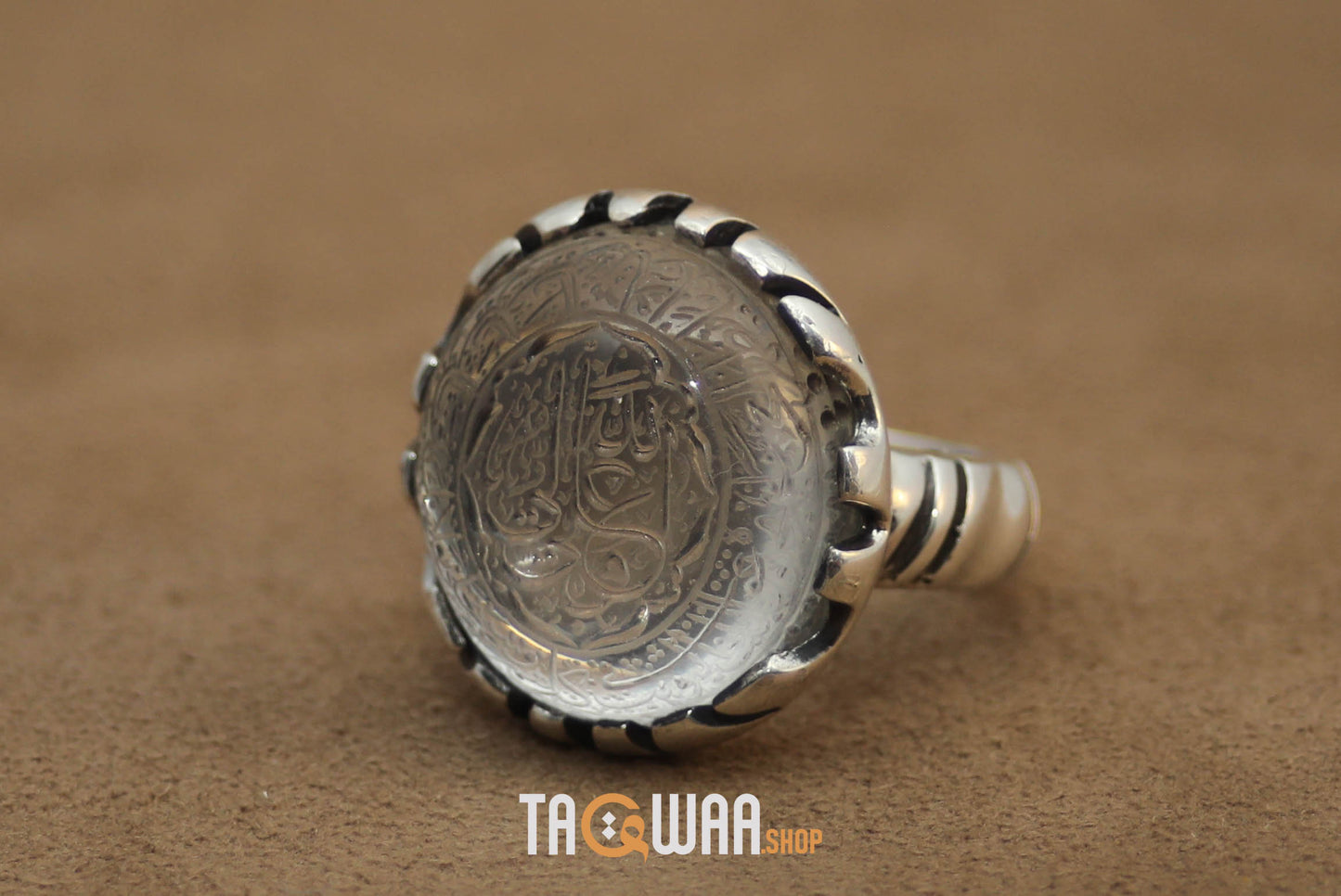 Shia Identity Silver Ring with Dur Alnajaf Stone – Engraved with Nadi Ali Dua and 'Ali Wali Allah