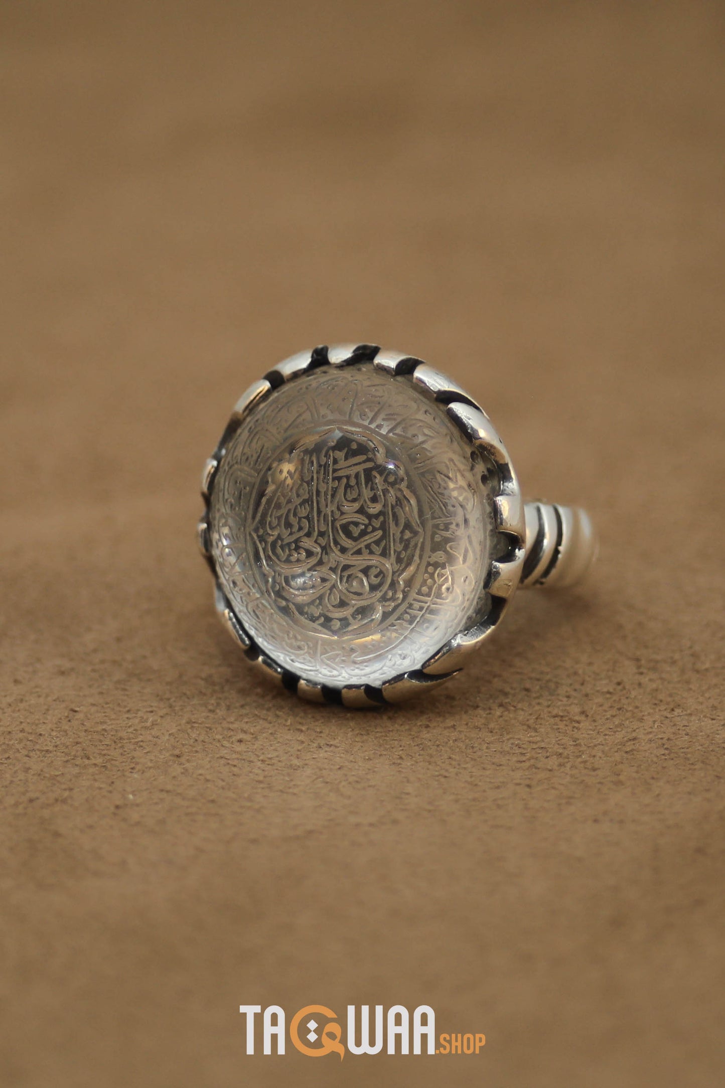 Shia Identity Silver Ring with Dur Alnajaf Stone – Engraved with Nadi Ali Dua and 'Ali Wali Allah