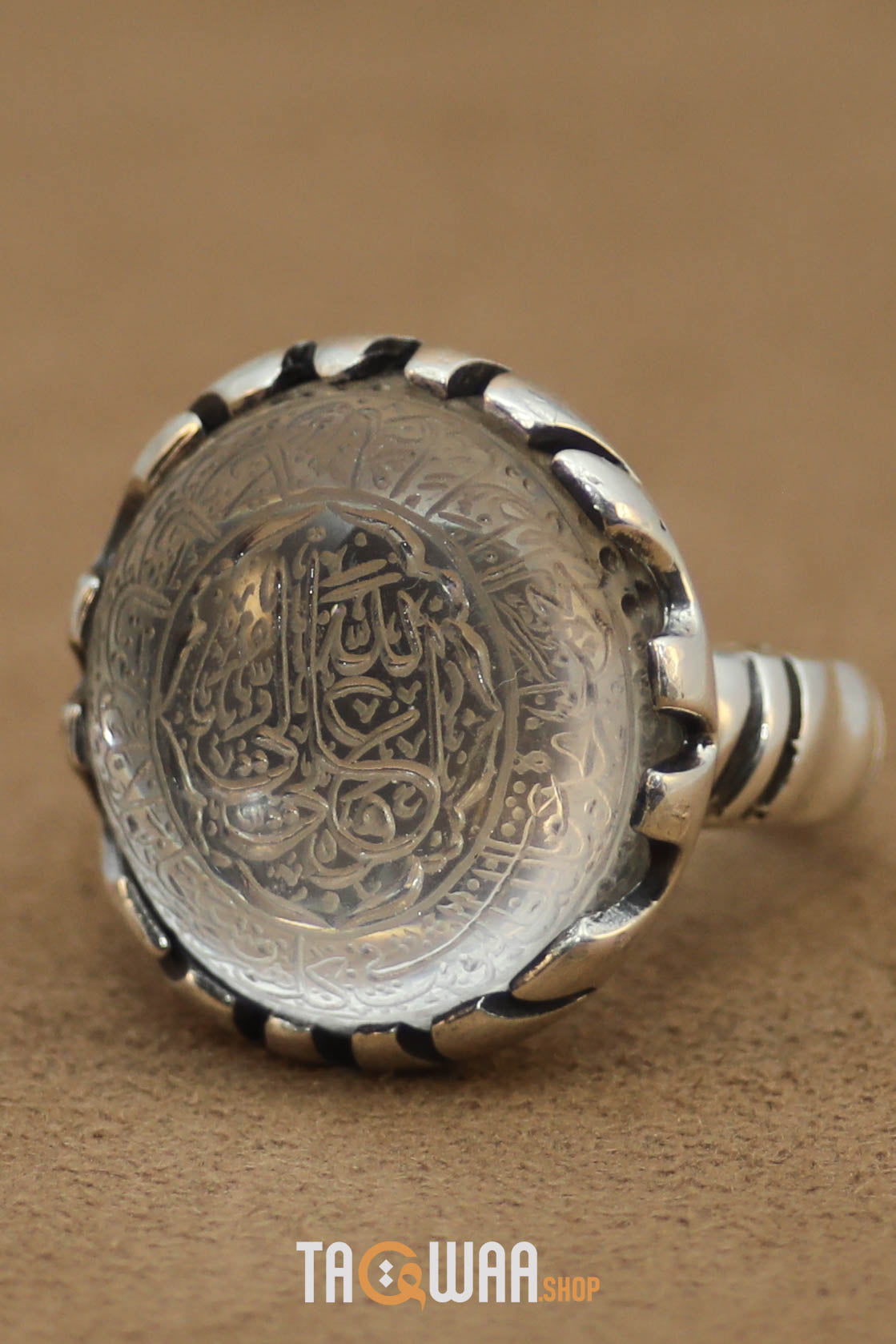 Shia Identity Silver Ring with Dur Alnajaf Stone – Engraved with Nadi Ali Dua and 'Ali Wali Allah