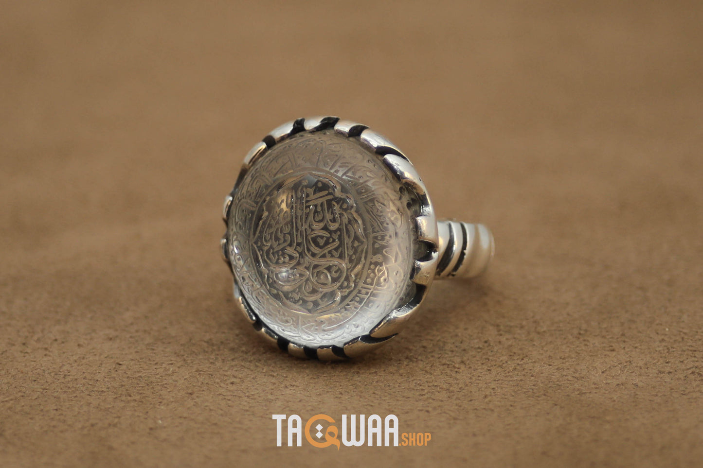 Shia Identity Silver Ring with Dur Alnajaf Stone – Engraved with Nadi Ali Dua and 'Ali Wali Allah