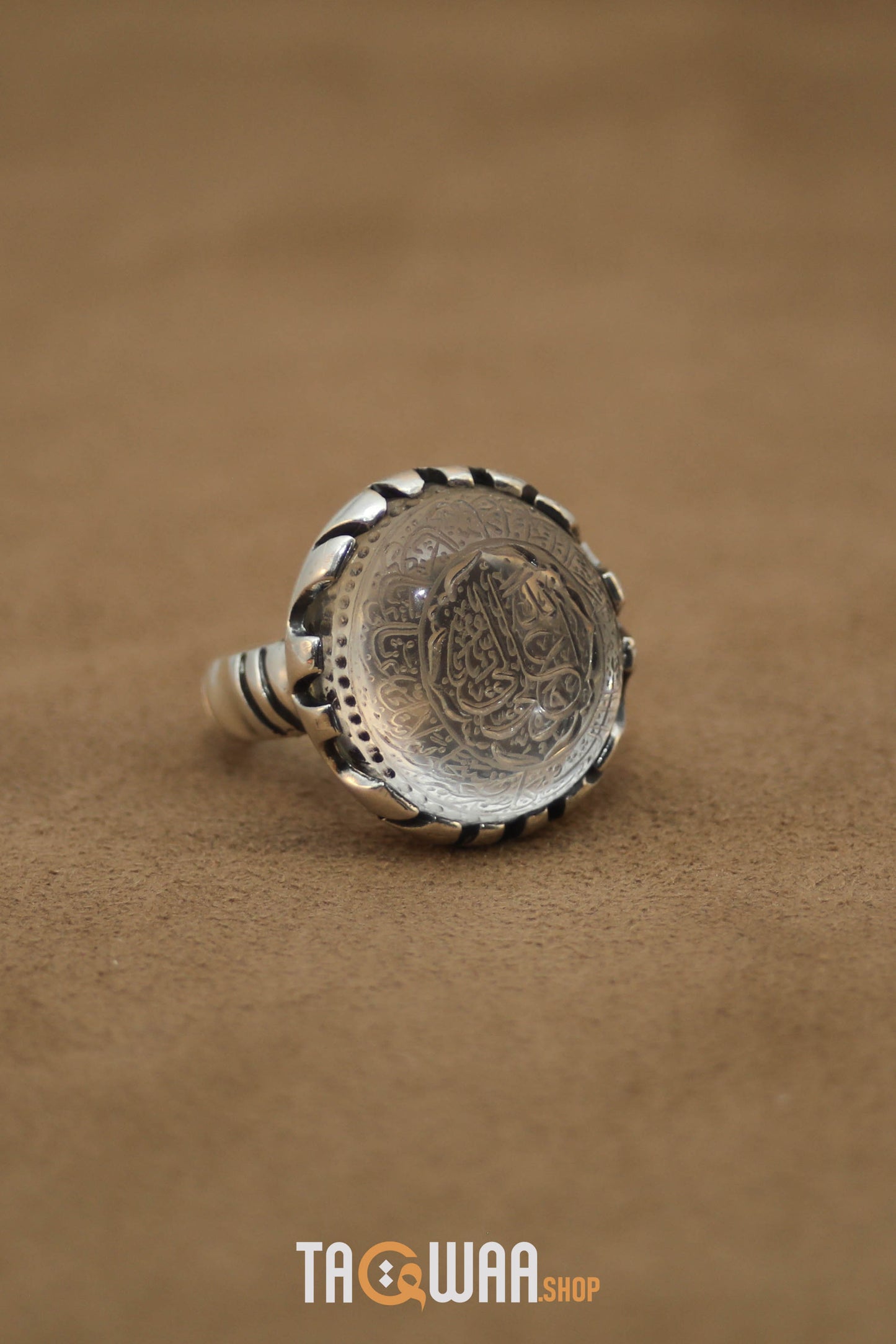 Shia Identity Silver Ring with Dur Alnajaf Stone – Engraved with Nadi Ali Dua and 'Ali Wali Allah