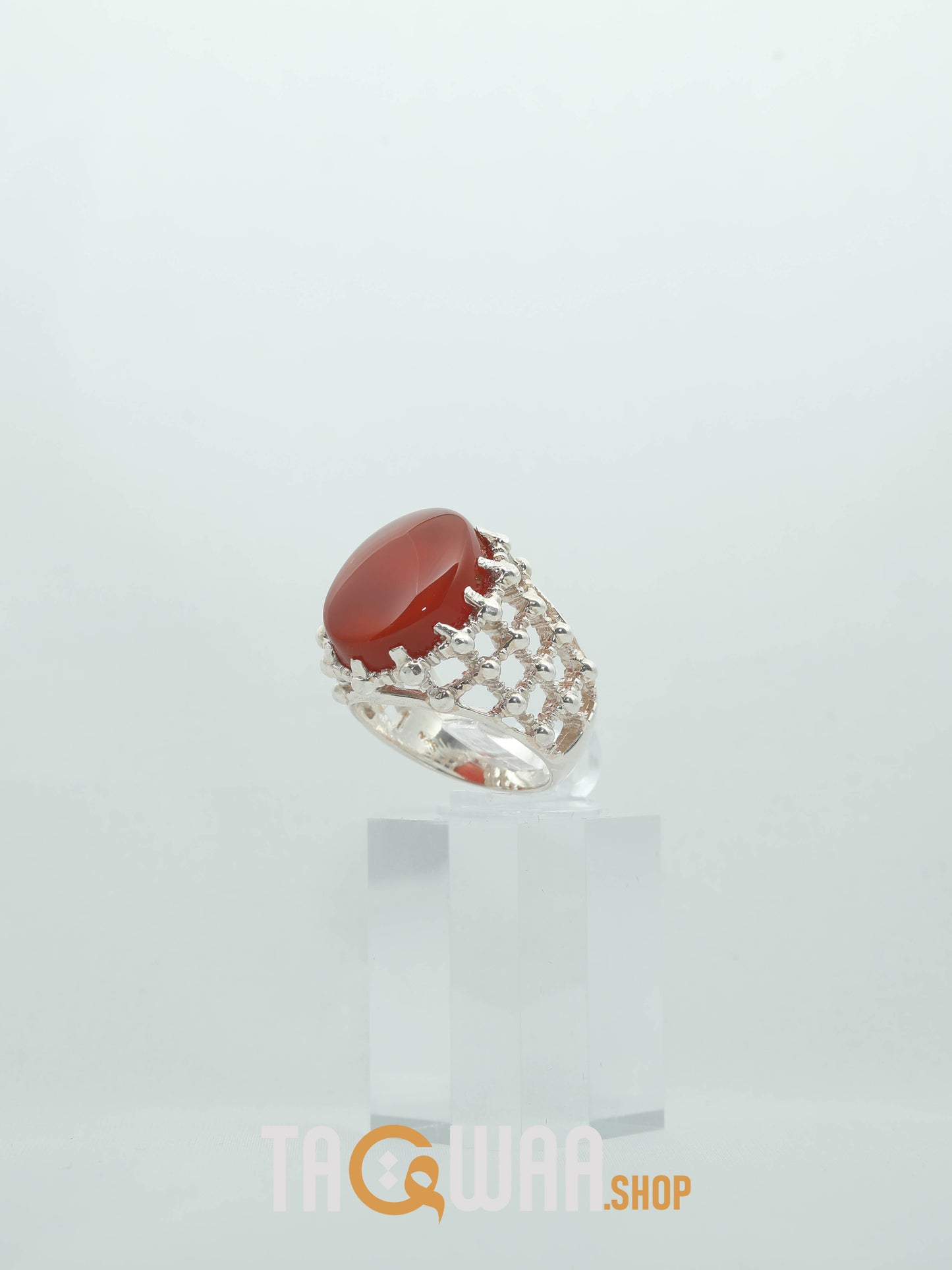 Silver Ring with Brown Yemeni Agate and Imam Hussain Shrine-Inspired Design