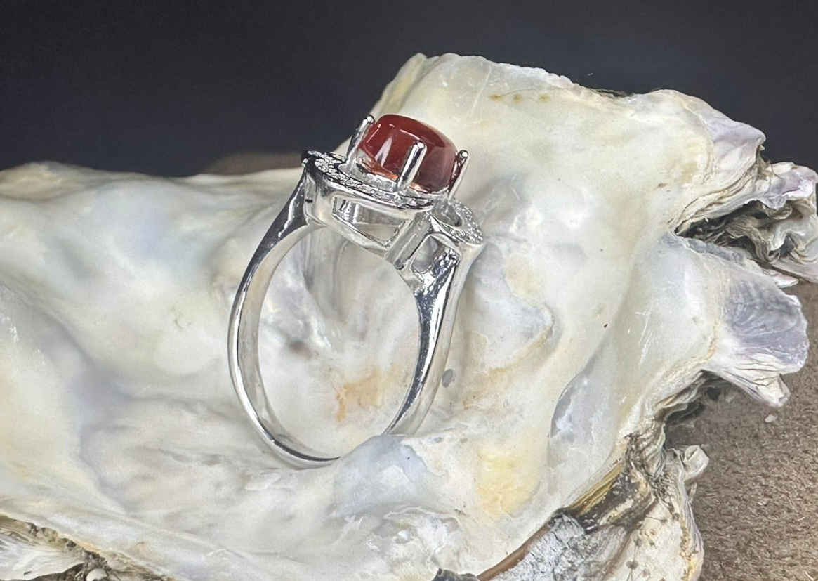 Yemeni Brown Aqeeq Sterling Silver Ring (Women)