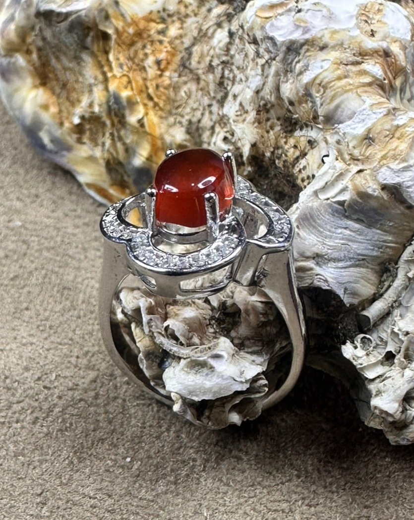 Yemeni Brown Aqeeq Sterling Silver Ring (Women)