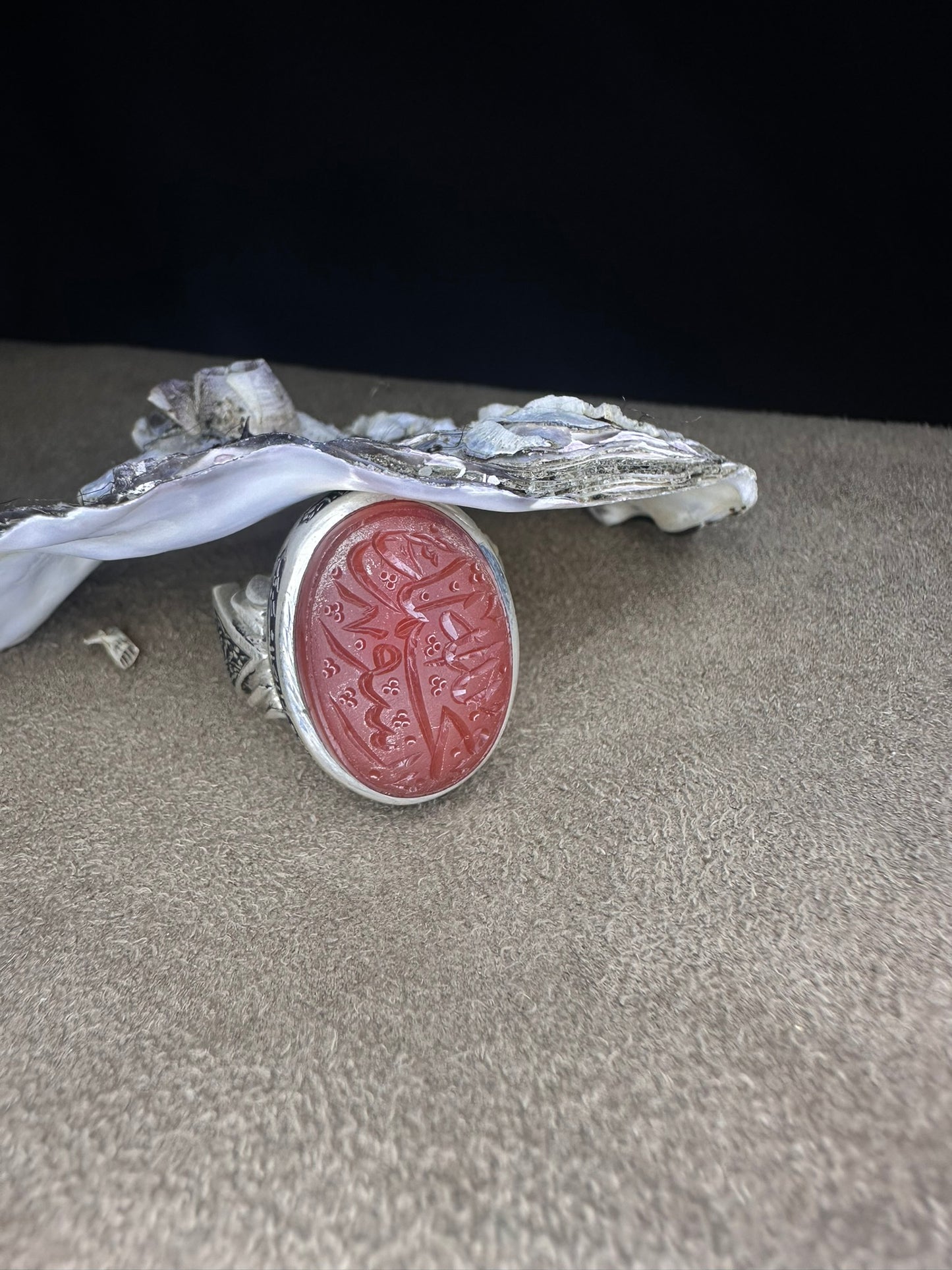 Yemeni Brown Aqeeq Sterling Silver Ring محمد رسول الله Inscription (Men)