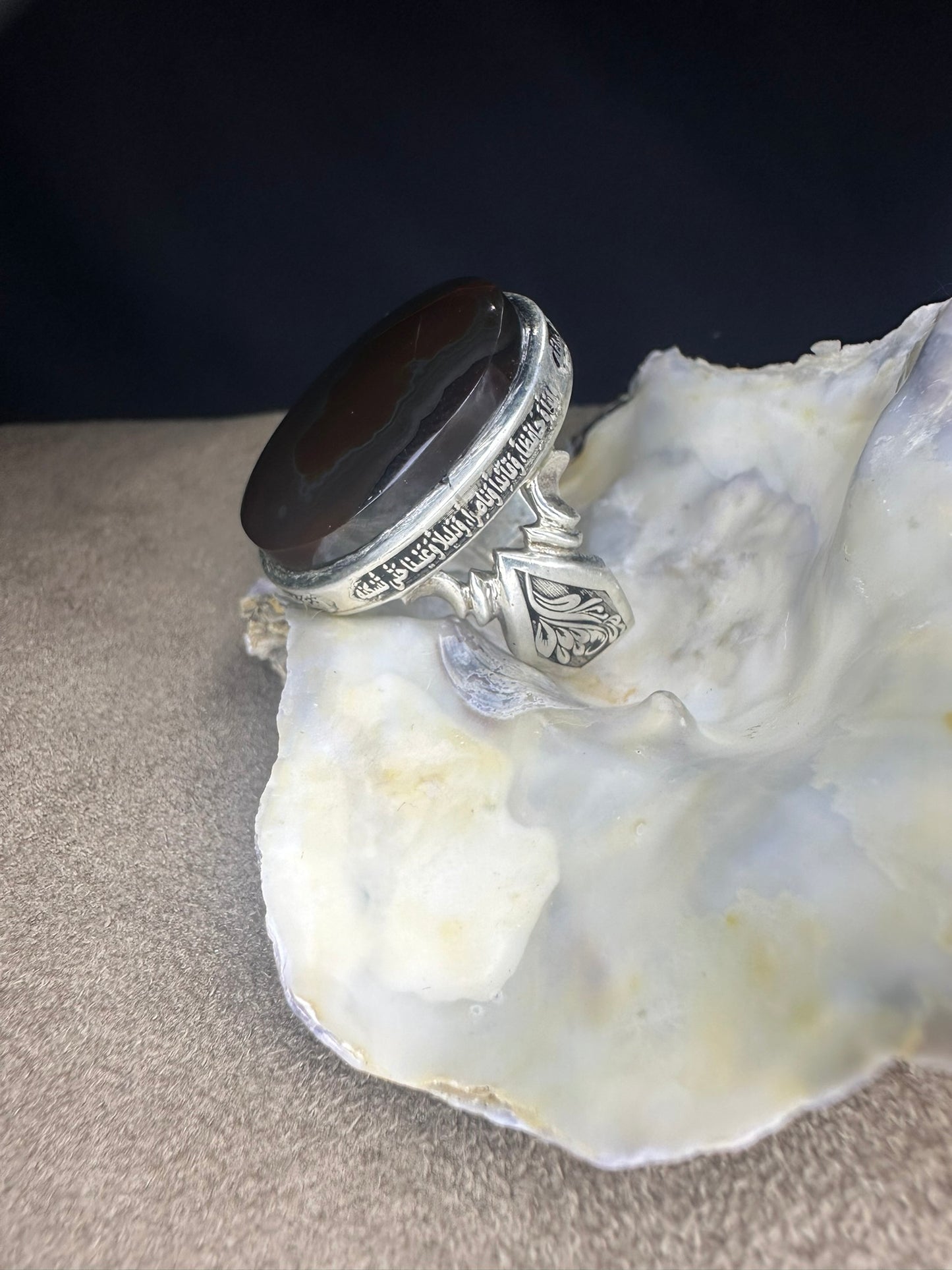 Yemeni Brown Aqeeq Sterling Silver Ring (Men)