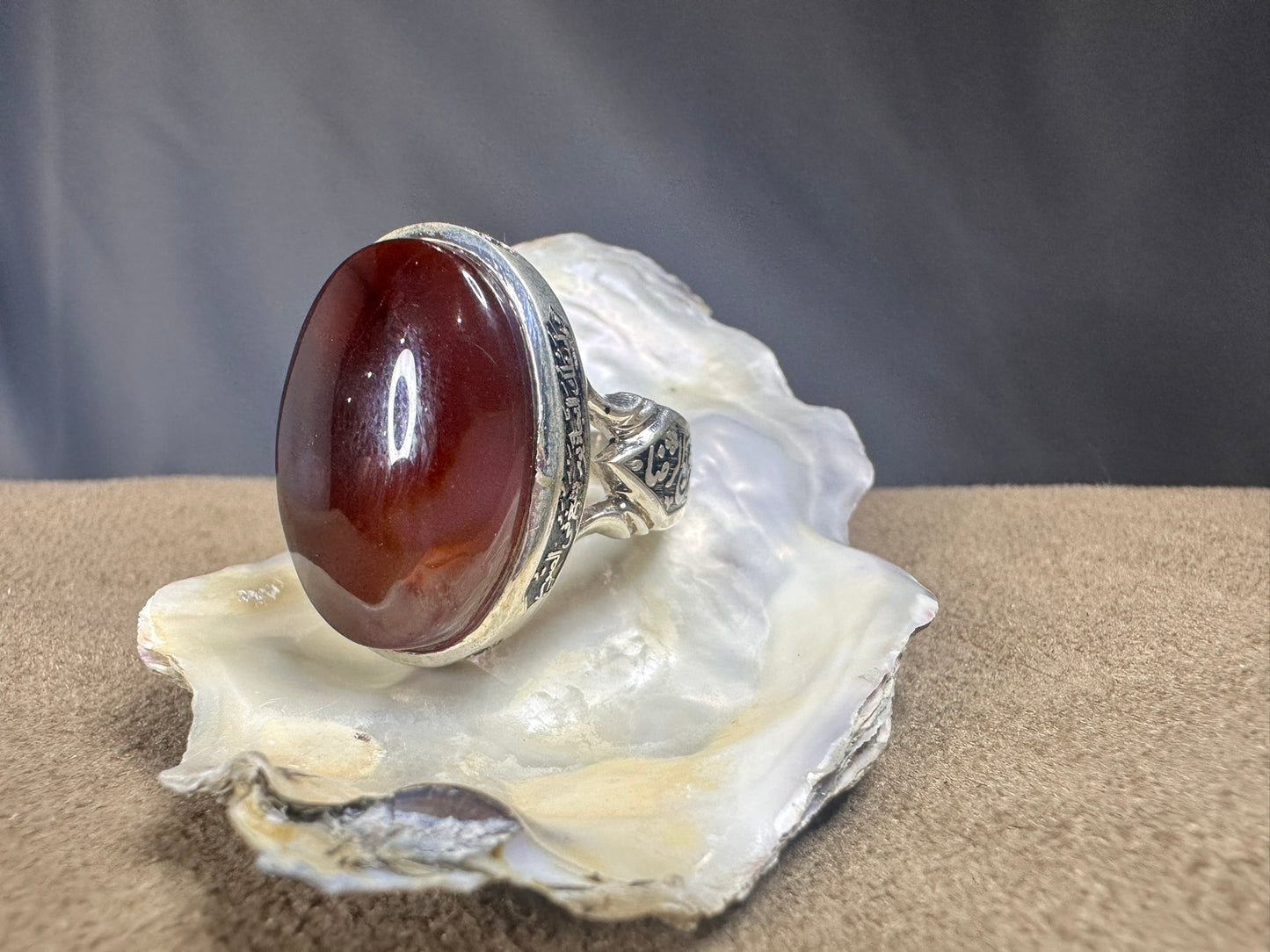Yemeni Brown Aqeeq Sterling Silver Ring (Men)