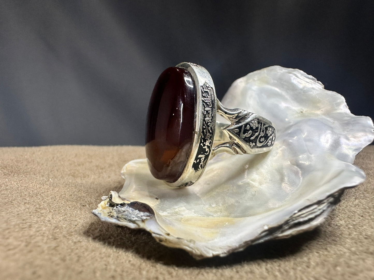 Yemeni Brown Aqeeq Sterling Silver Ring (Men)