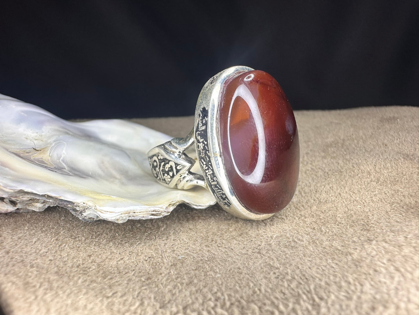 Yemeni Brown Aqeeq Sterling Silver Ring (Men)