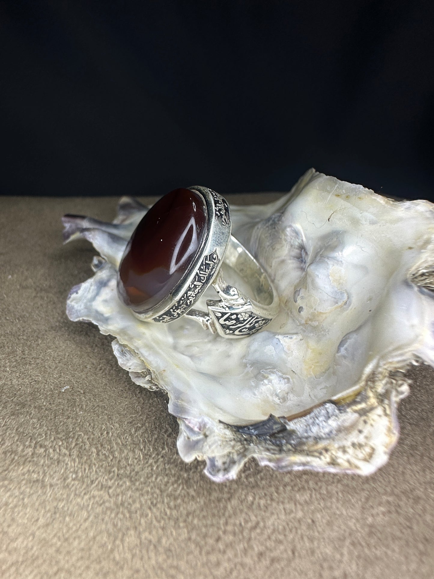 Yemeni Brown Aqeeq Sterling Silver Ring (Men)
