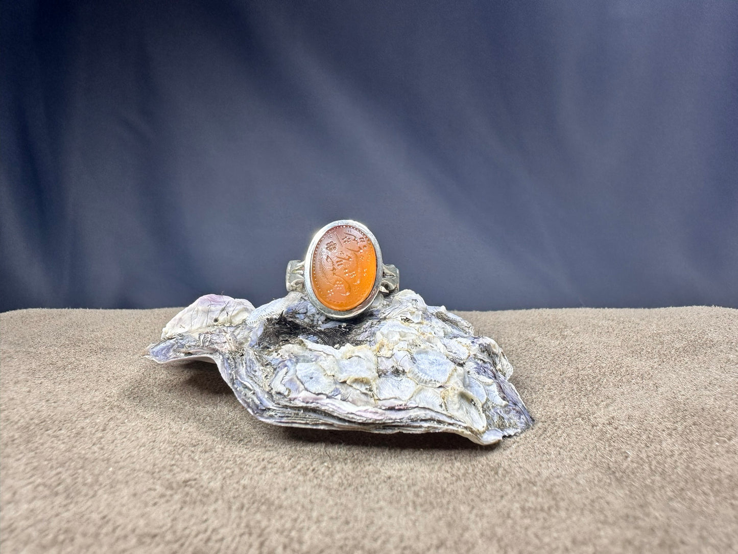 YEMENI ORANGE AQEEQ STERLING SILVER RING FOR MEN لبيك يا حسين
