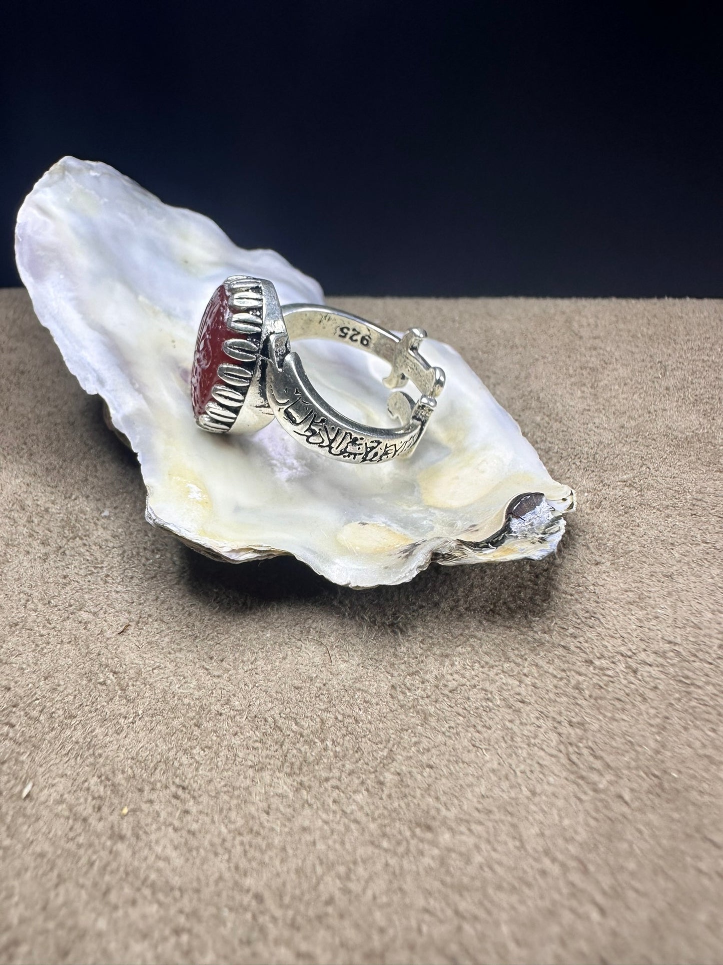 YEMENI RED AQEEQ STERLING SILVER RING FOR MEN FREE SIZE يا زهراء
