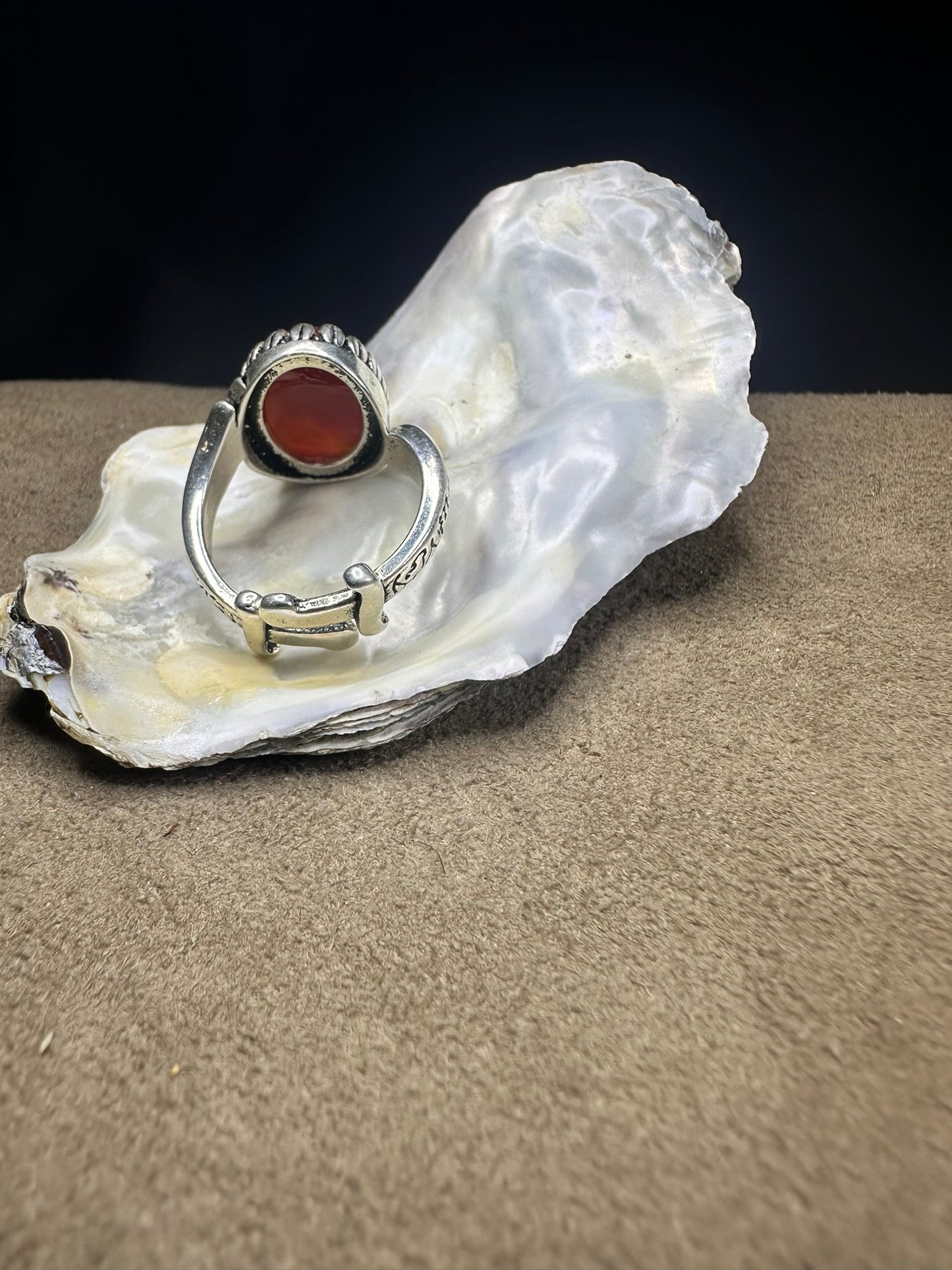 YEMENI RED AQEEQ STERLING SILVER RING FOR MEN FREE SIZE يا زهراء