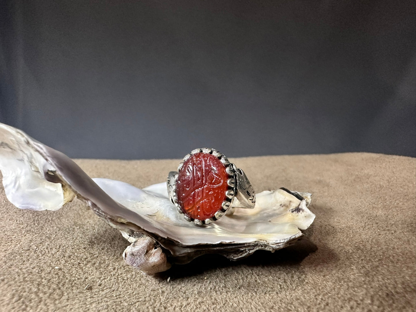 YEMENI RED AQEEQ STERLING SILVER RING FOR MEN FREE SIZE يا زهراء