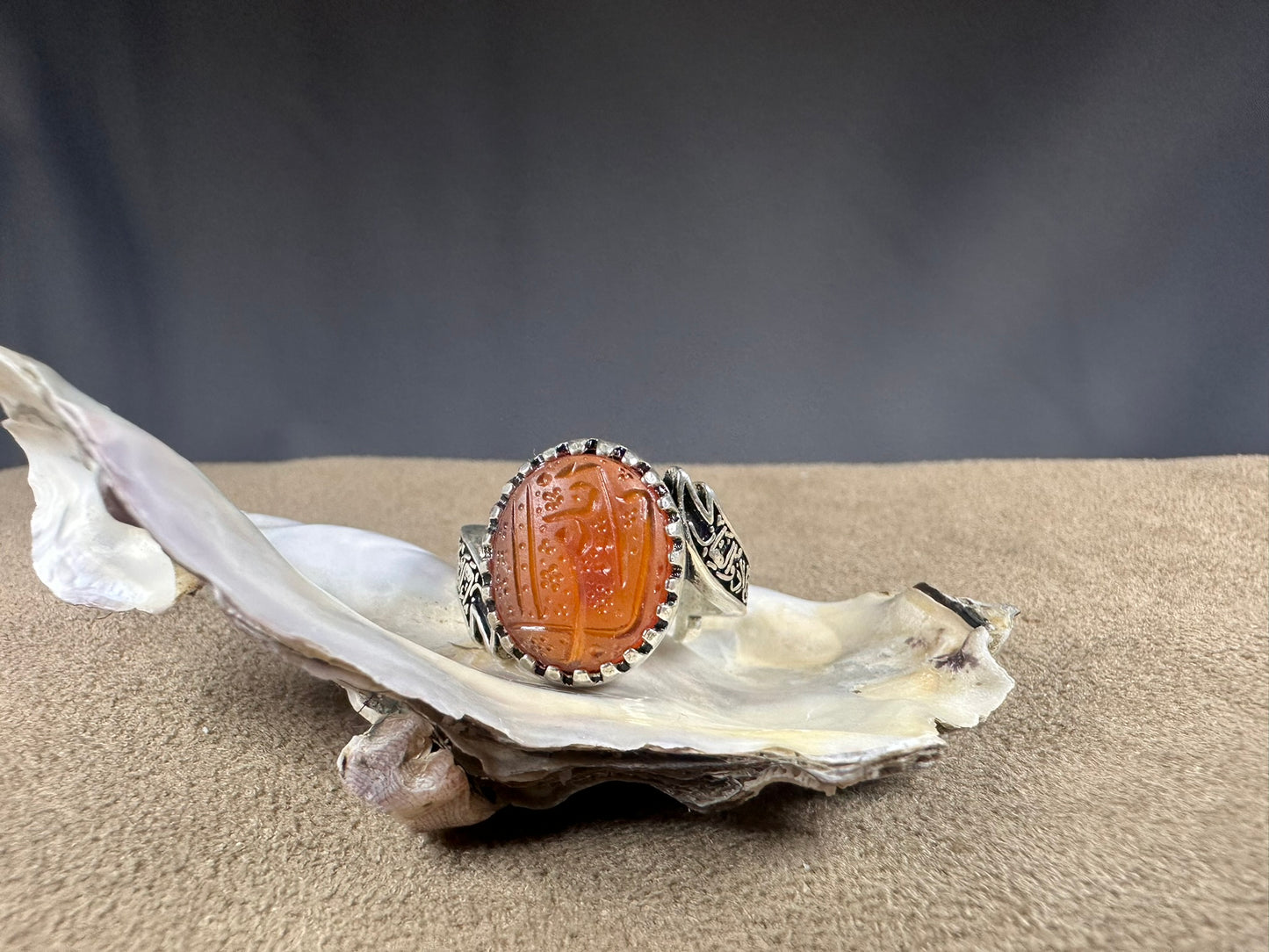 YEMENI ORANGE AQEEQ STERLING SILVER RING FOR MEN يا زينب