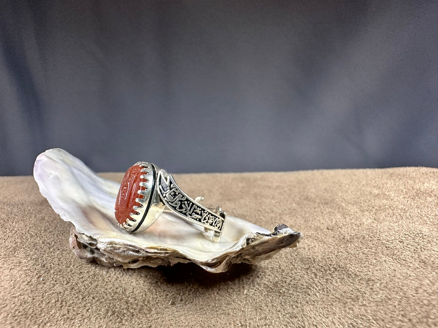 YEMENI ORANGE AQEEQ STERLING SILVER RING FOR MEN يا زينب