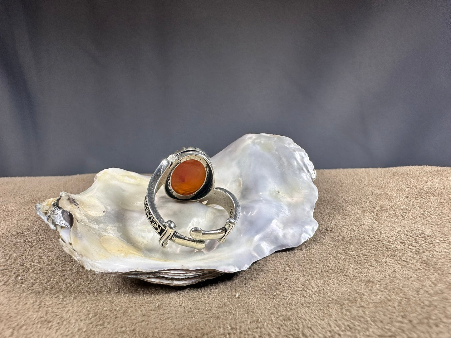 YEMENI ORANGE AQEEQ STERLING SILVER RING FOR MEN يا زينب