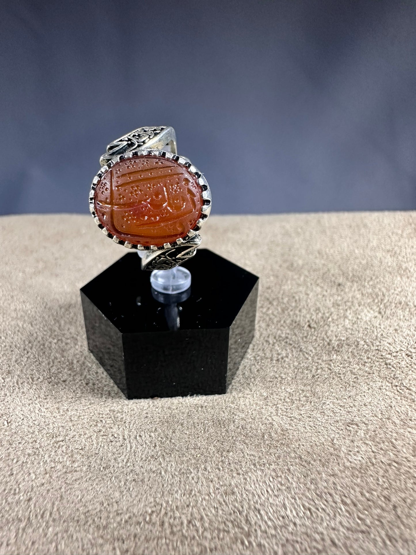 YEMENI ORANGE AQEEQ STERLING SILVER RING FOR MEN يا زينب