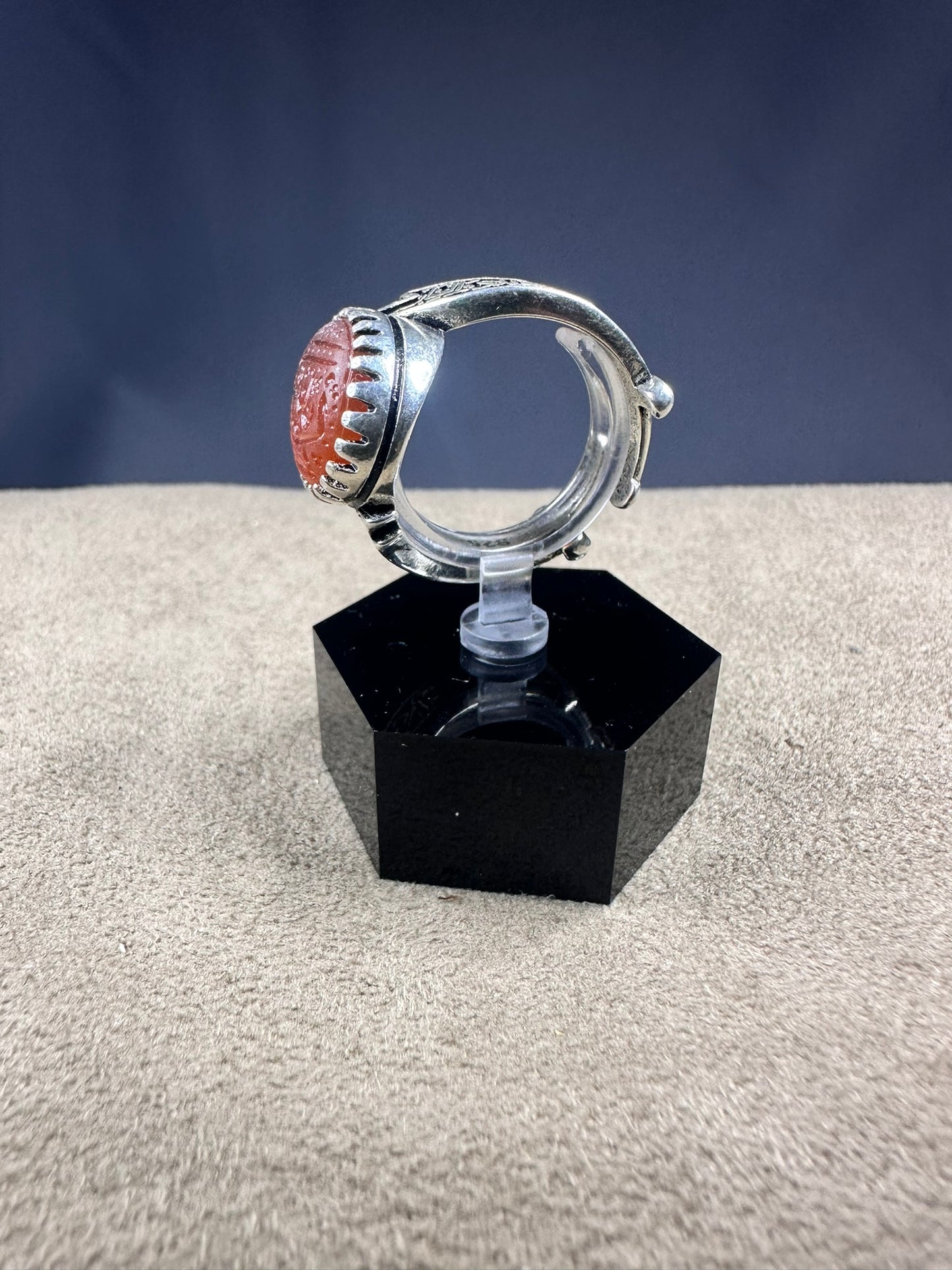YEMENI ORANGE AQEEQ STERLING SILVER RING FOR MEN يا زينب