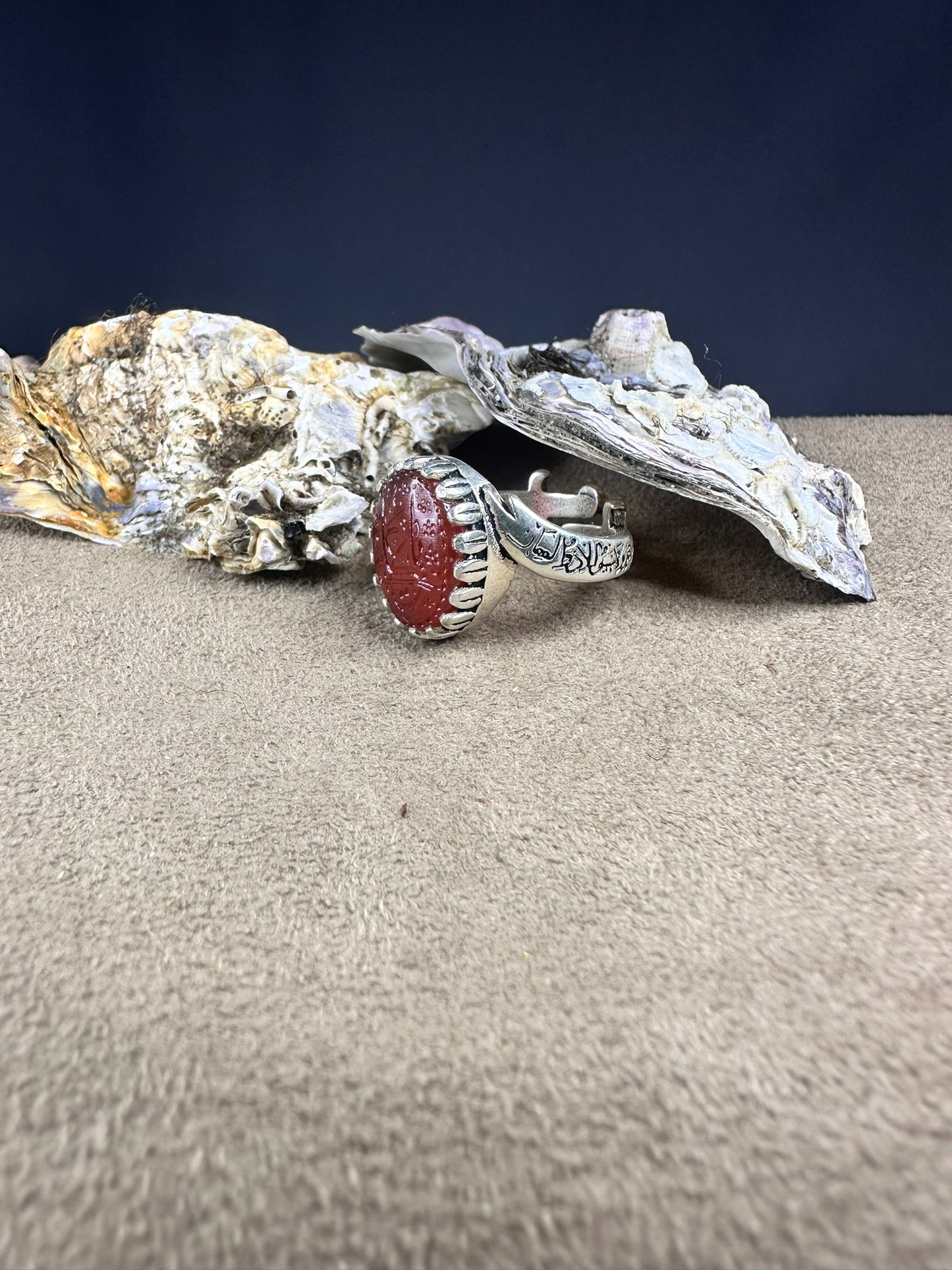 YEMENI ORANGE AQEEQ STERLING SILVER RING FOR MEN FREE SIZE يا علي