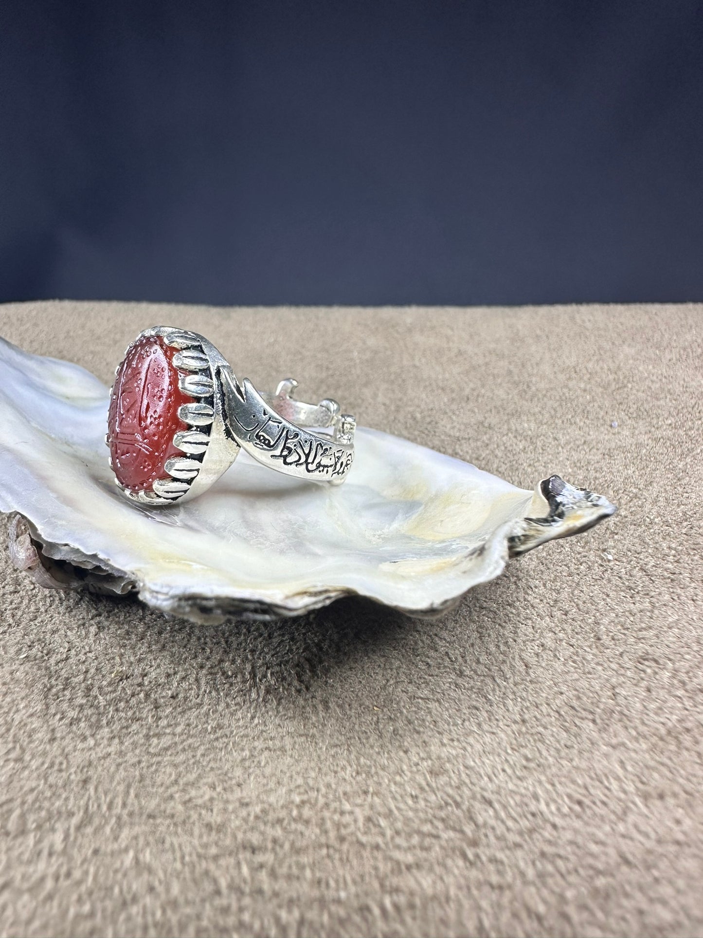 YEMENI ORANGE AQEEQ STERLING SILVER RING FOR MEN FREE SIZE يا علي