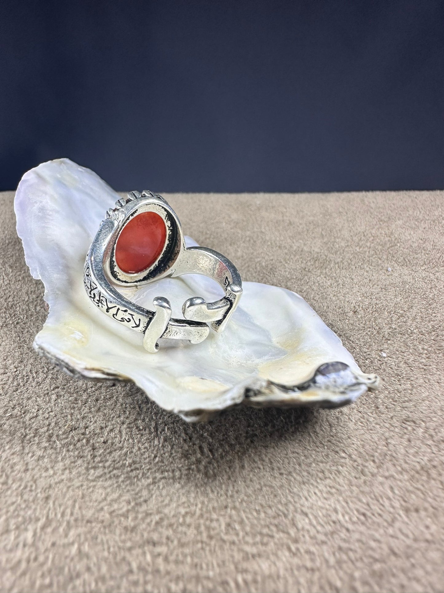YEMENI ORANGE AQEEQ STERLING SILVER RING FOR MEN FREE SIZE يا علي