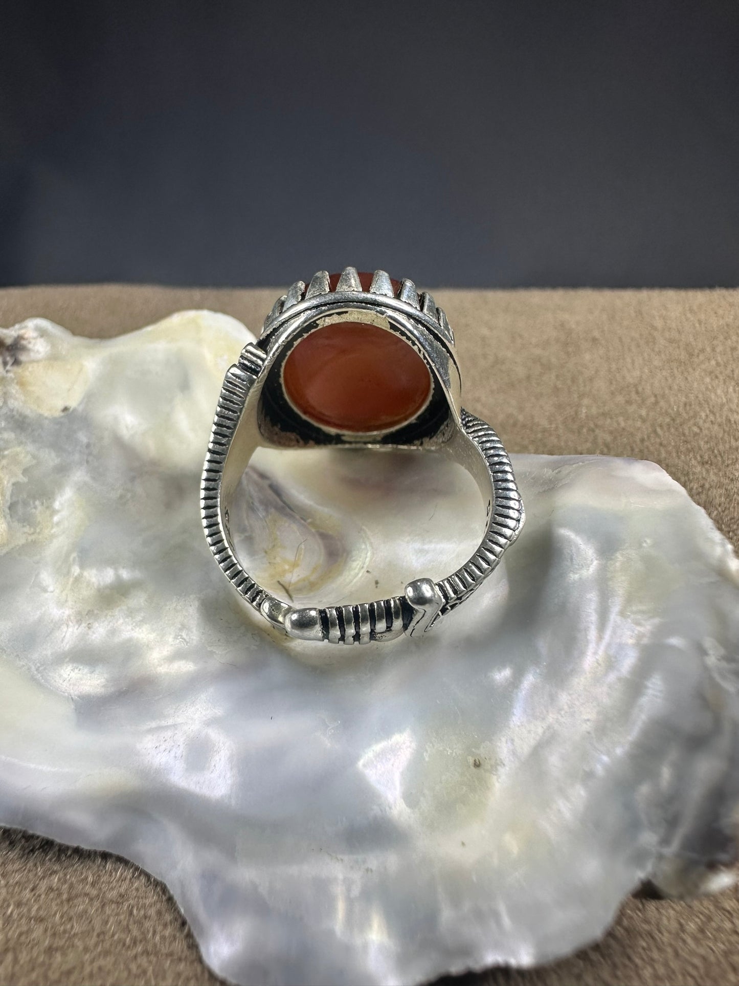 YEMENI ORANGE AQEEQ STERLING SILVER RING FOR MEN علي مع الحق