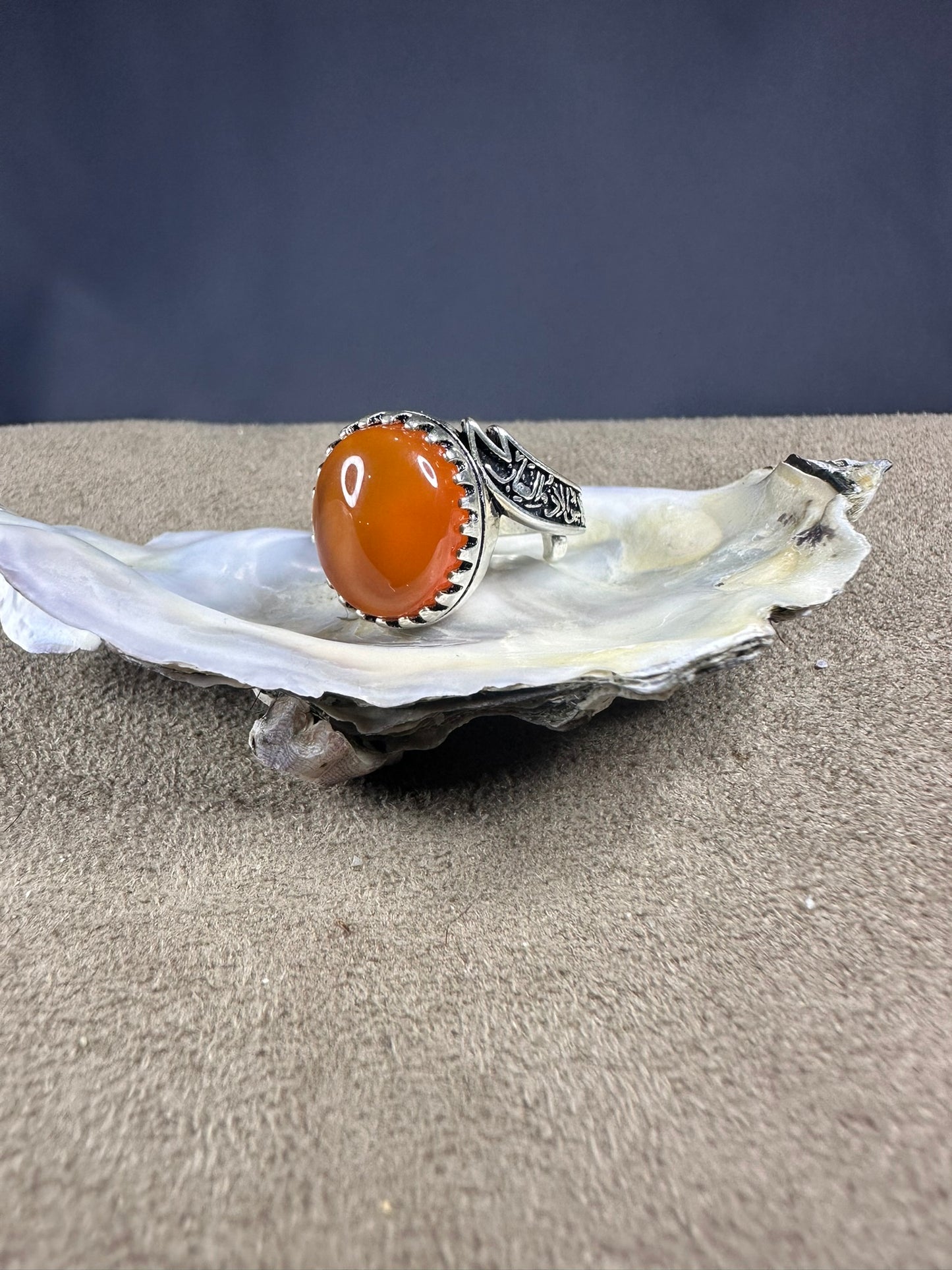 YEMENI ORANGE AQEEQ STERLING SILVER RING FOR MEN FREE SIZE