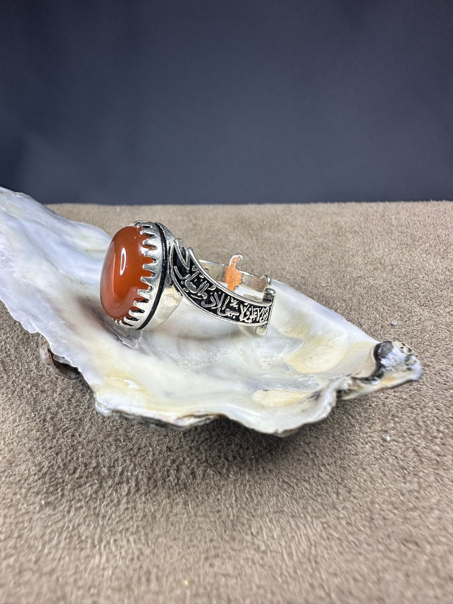 YEMENI ORANGE AQEEQ STERLING SILVER RING FOR MEN FREE SIZE