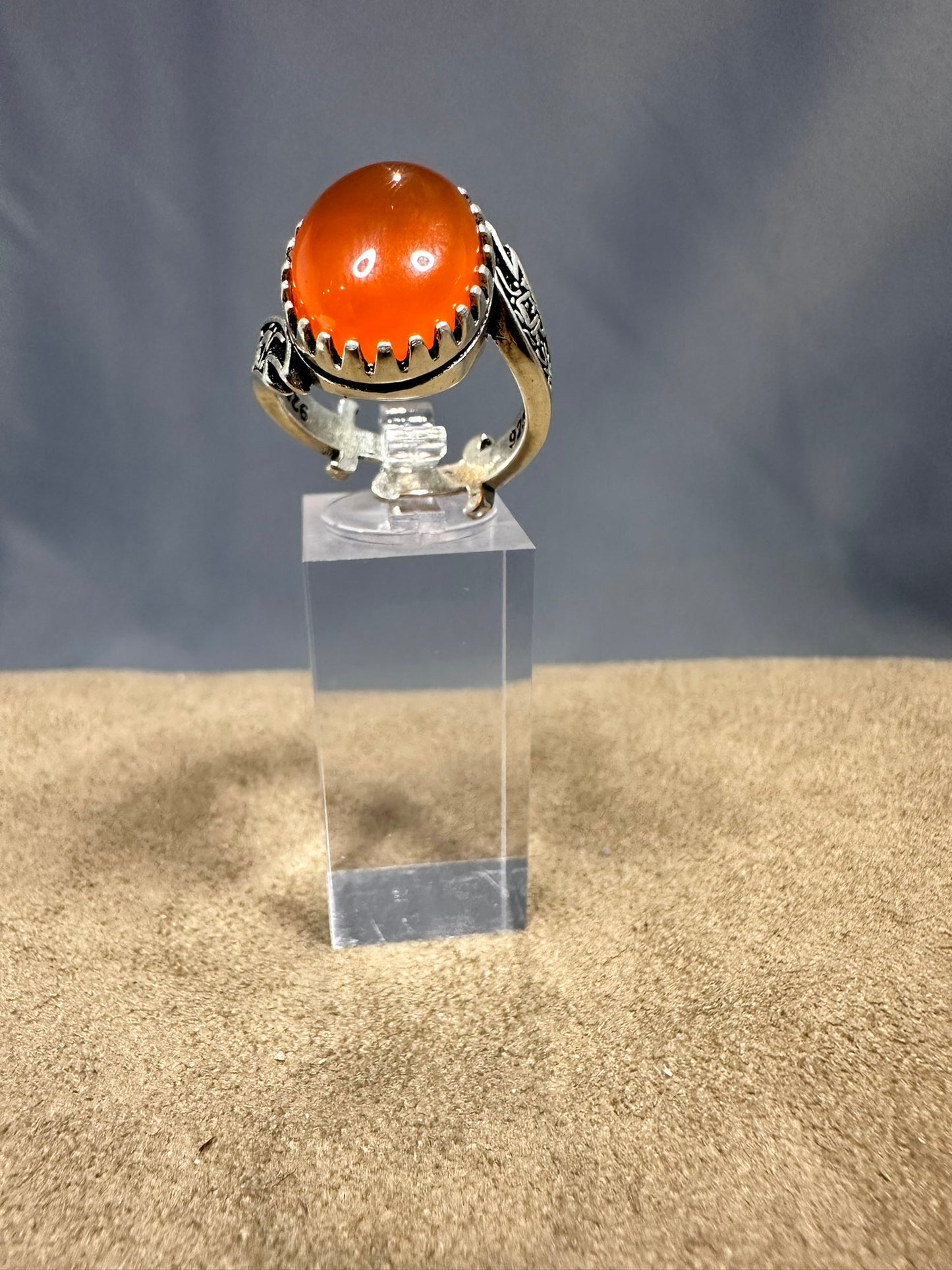 YEMENI ORANGE AQEEQ STERLING SILVER RING FOR MEN FREE SIZE