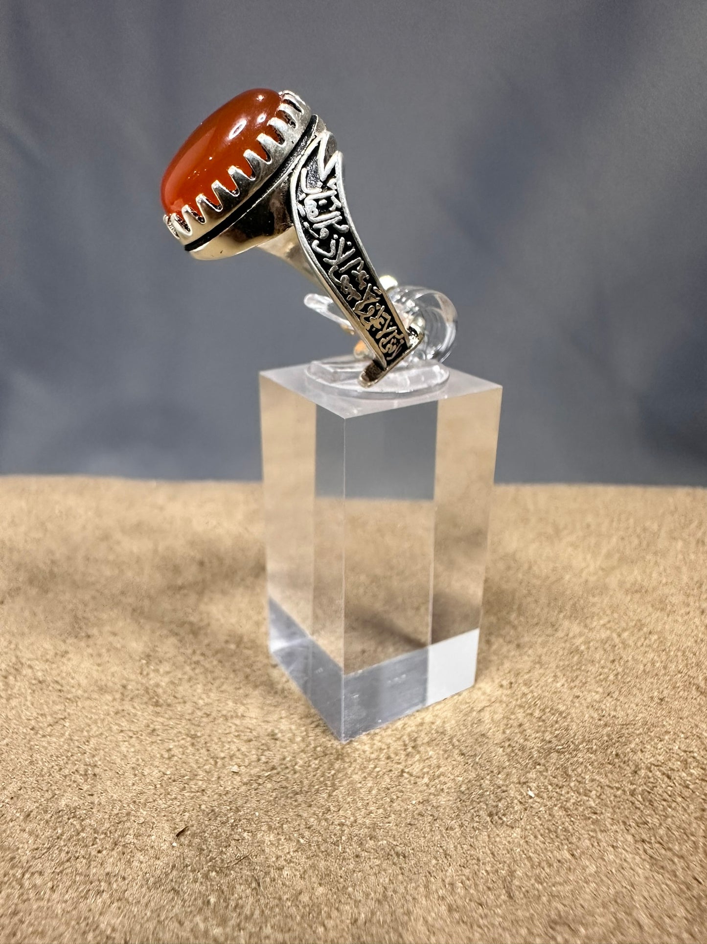 YEMENI ORANGE AQEEQ STERLING SILVER RING FOR MEN FREE SIZE