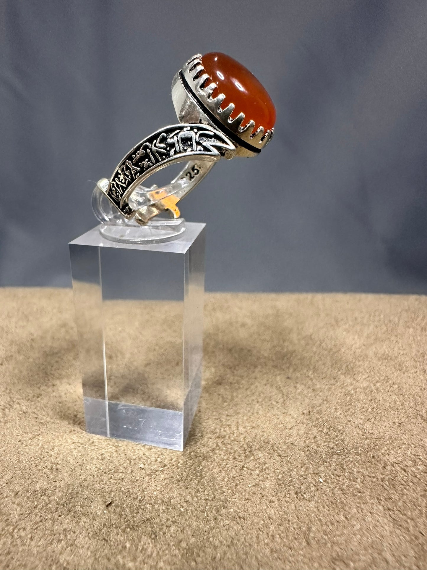 YEMENI ORANGE AQEEQ STERLING SILVER RING FOR MEN FREE SIZE