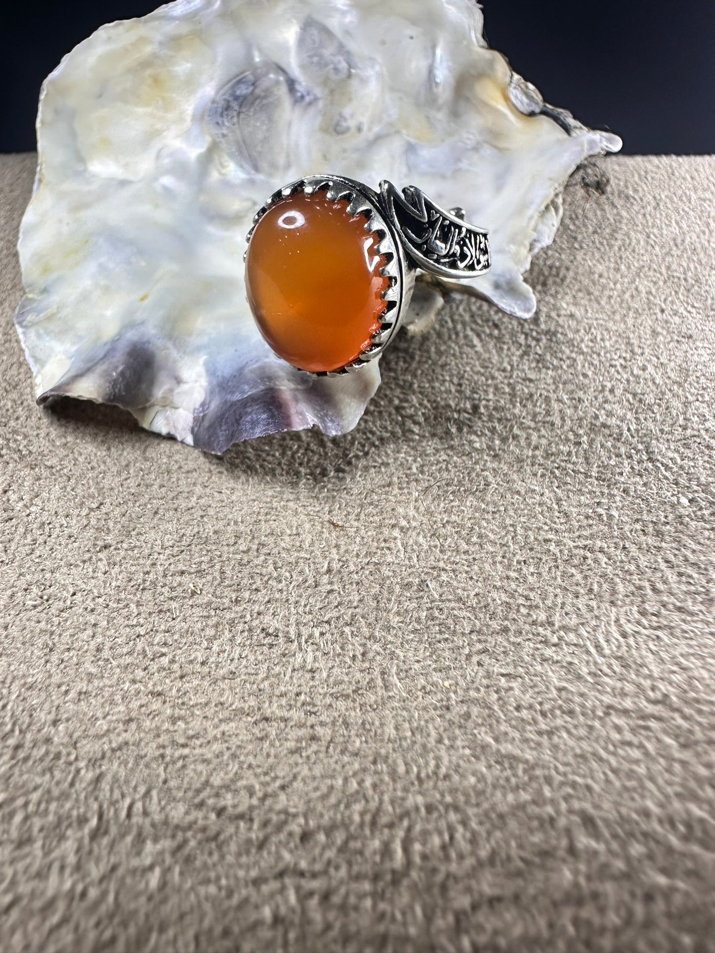 YEMENI ORANGE AQEEQ STERLING SILVER RING FOR MEN FREE SIZE