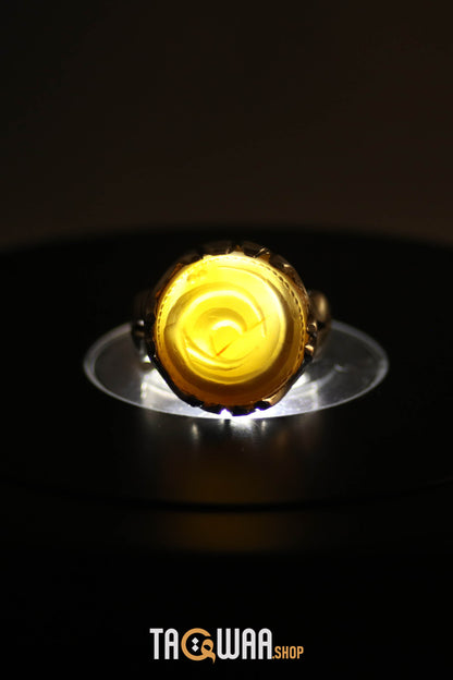 Artisan Silver Ring with Orange Yemeni Agate & 'ALI' Inscription