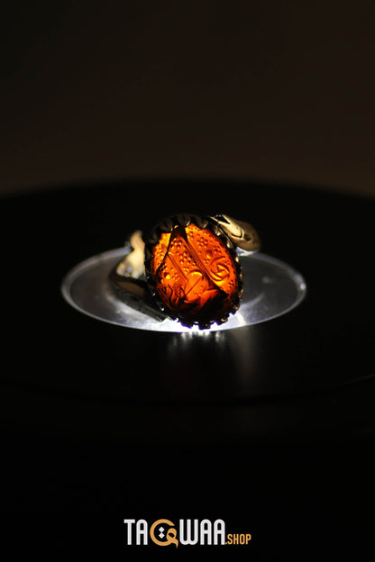Timeless Men's Silver Ring with Yemeni Brown Aqeeq – 'ALI & FATIMA' Engraving, Adjustable Elegance