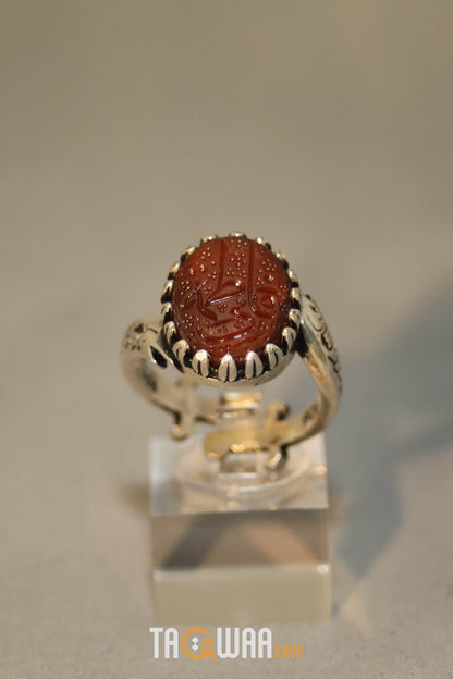 Timeless Men's Silver Ring with Yemeni Brown Aqeeq – 'ALI & FATIMA' Engraving, Adjustable Elegance
