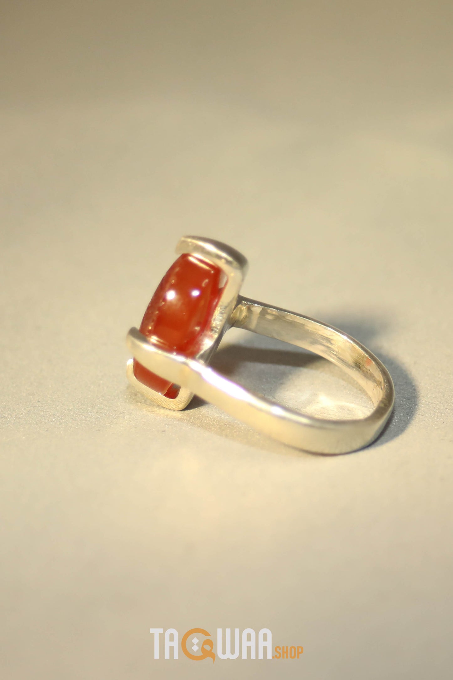 Handcrafted Silver Ring with Red Yemeni Agate and 'YA ABBAS' Engraving