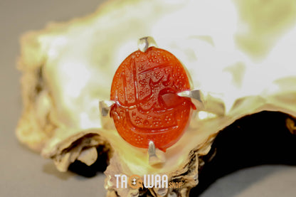 Handcrafted Silver Ring with Red Yemeni Agate and 'YA ABBAS' Engraving