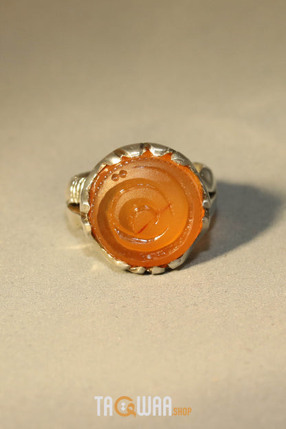 Artisan Silver Ring with Orange Yemeni Agate & 'ALI' Inscription