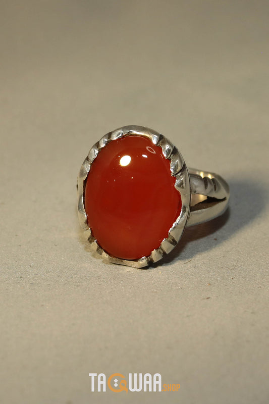 Artisan Silver Ring with Orange Yemeni Agate