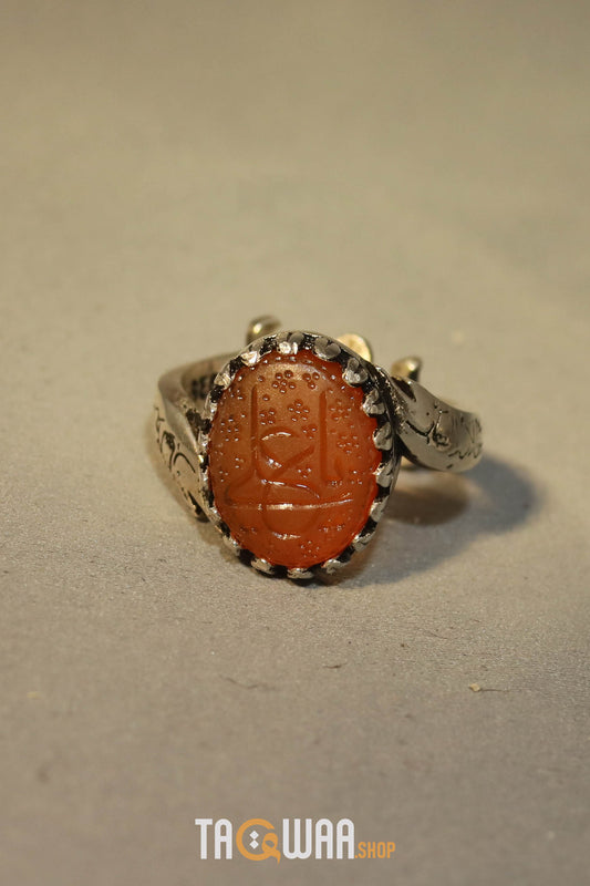 YEMENI ORANGE AQEEQ STERLING SILVER RING FOR MEN FREE SIZE يا علي