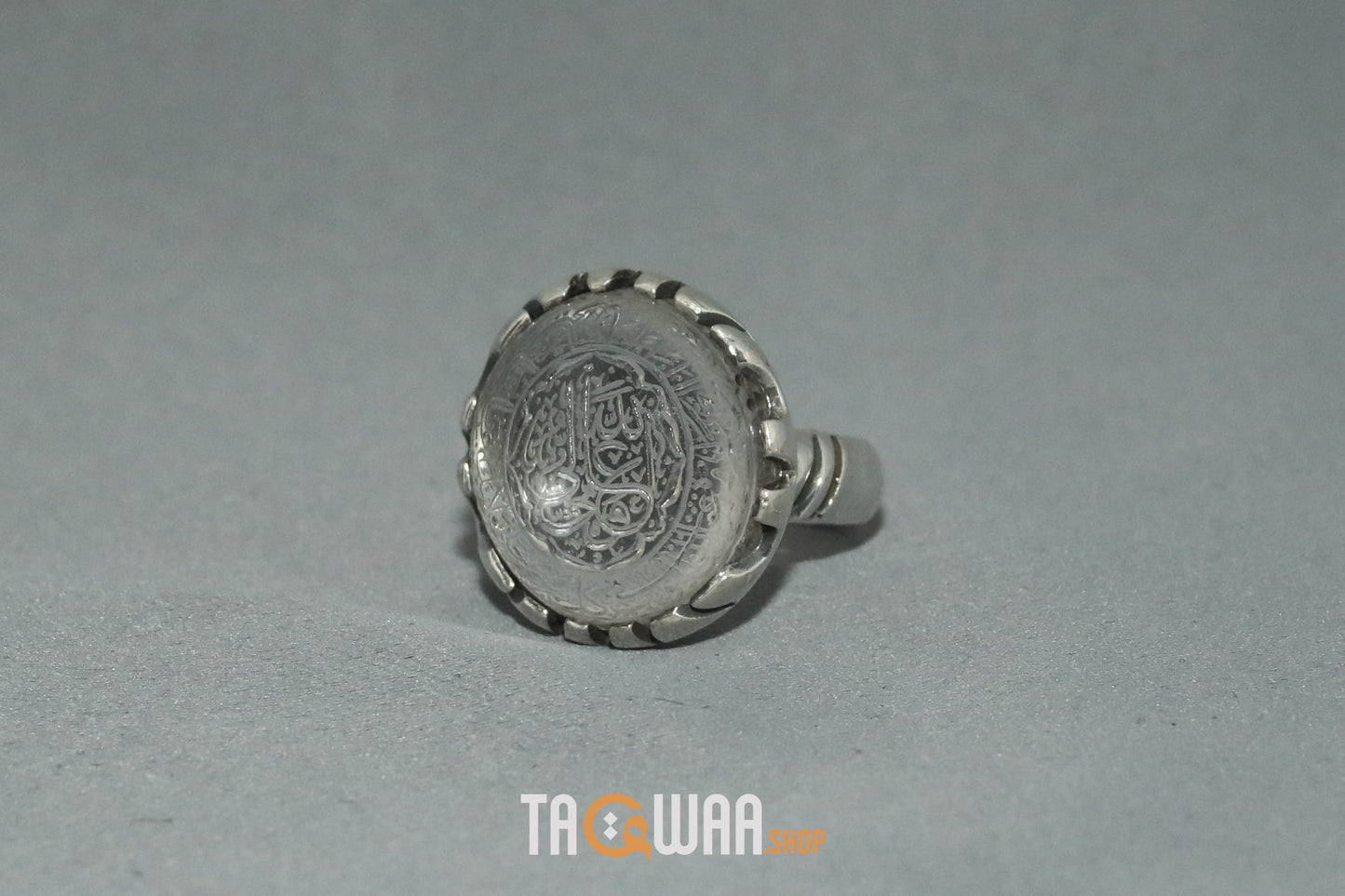 Shia Identity Silver Ring with Dur Alnajaf Stone – Engraved with Nadi Ali Dua and 'Ali Wali Allah