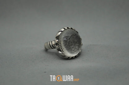 Shia Identity Silver Ring with Dur Alnajaf Stone – Engraved with Nadi Ali Dua and 'Ali Wali Allah
