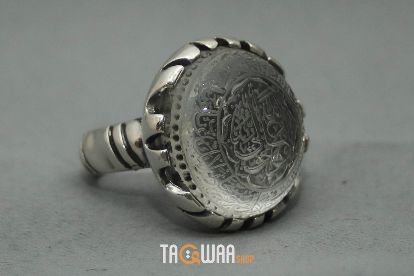 Shia Identity Silver Ring with Dur Alnajaf Stone – Engraved with Nadi Ali Dua and 'Ali Wali Allah