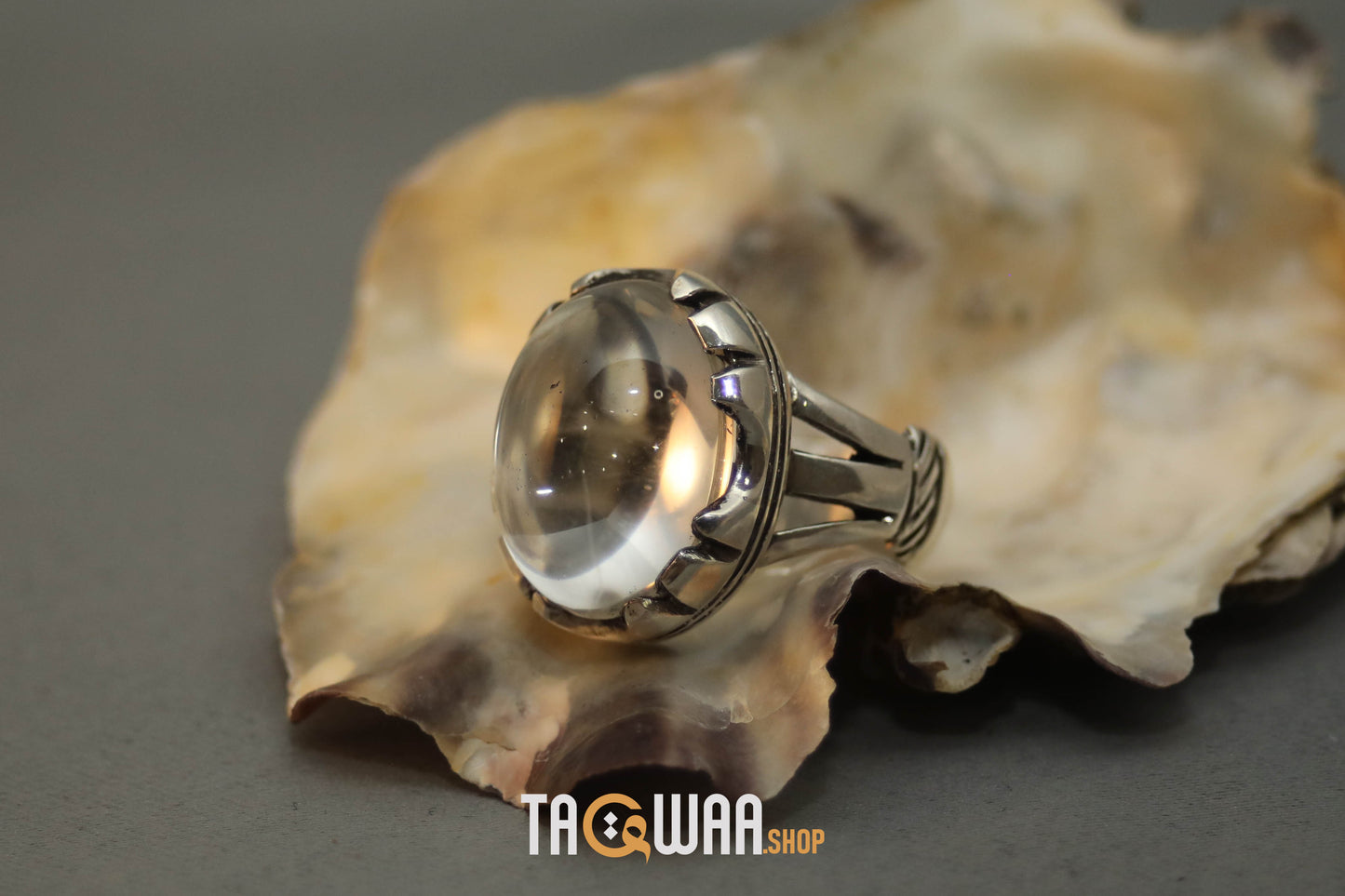 Silver Ring with Oval Dur Al Najaf Stone