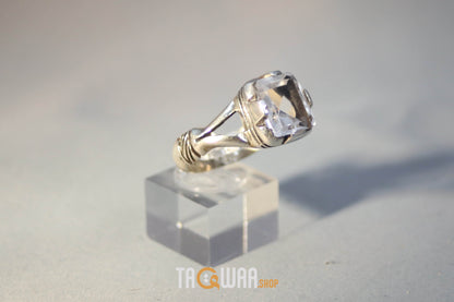 Elegant Silver Ring with Square Dur Al Najaf Stone