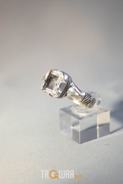 Elegant Silver Ring with Square Dur Al Najaf Stone
