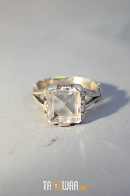 Elegant Silver Ring with Square Dur Al Najaf Stone