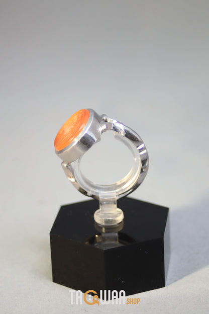 Timeless Men's Silver Ring with Yemeni Orange Aqeeq – Engraved with 'حسبي الله